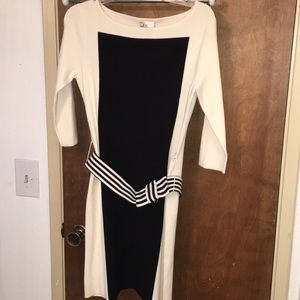 Cream and black dress with removable belt